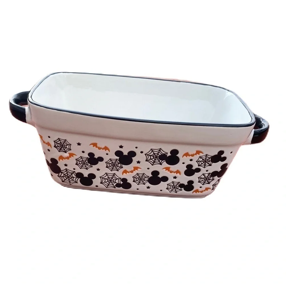 Disney Mickey Mouse Halloween Baking Loaf Pan Dish NEW Ceramic Handles Spider